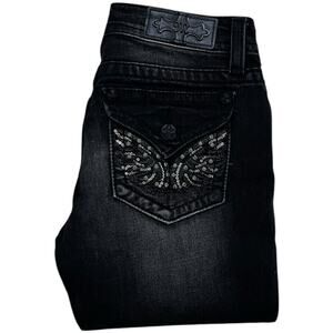 Miss Me Swarovski Angel Wings Black Mid-Rise Ankle Skinny Jeans